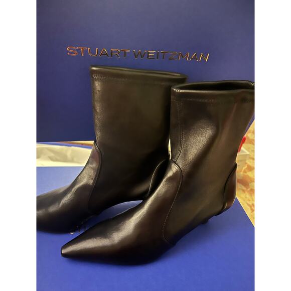NEW Stuart Weitzman Naomi 50mm Bootie Size 7.5 Black Leather Women Retail $650 - Picture 7 of 11